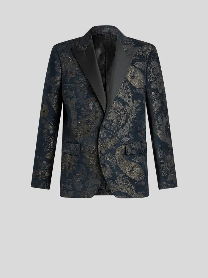 Men Etro Jackets Jacquard Blazer With Embroidery Black