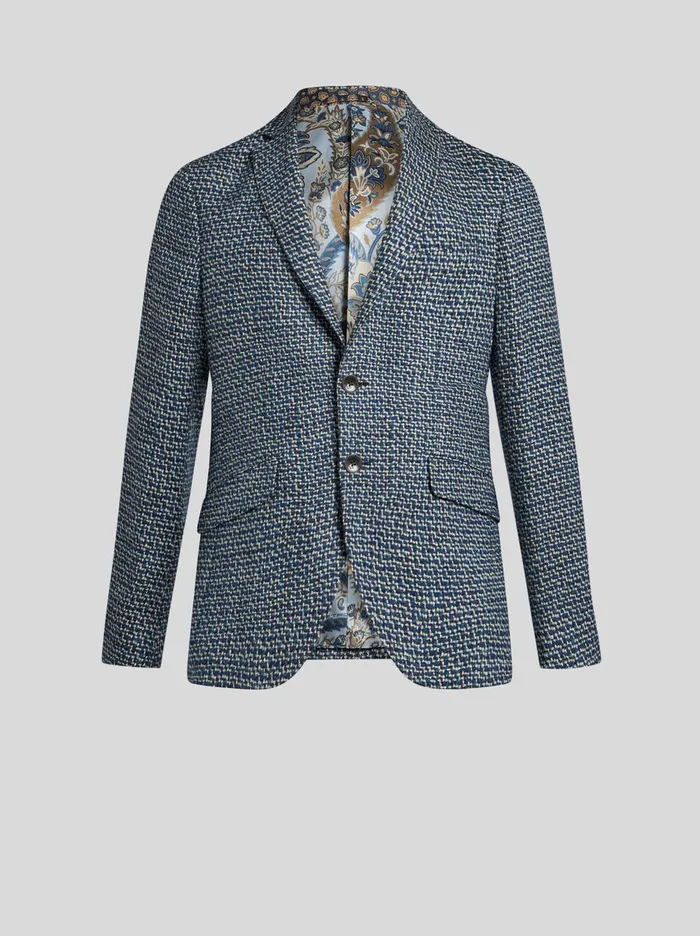 Men Etro Jackets Wool And Alpaca Wool Blazer Navy Blue
