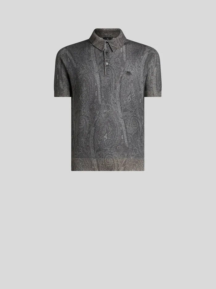 Men Etro Polo Shirts Knit PoloShirt With Paisley Print Black