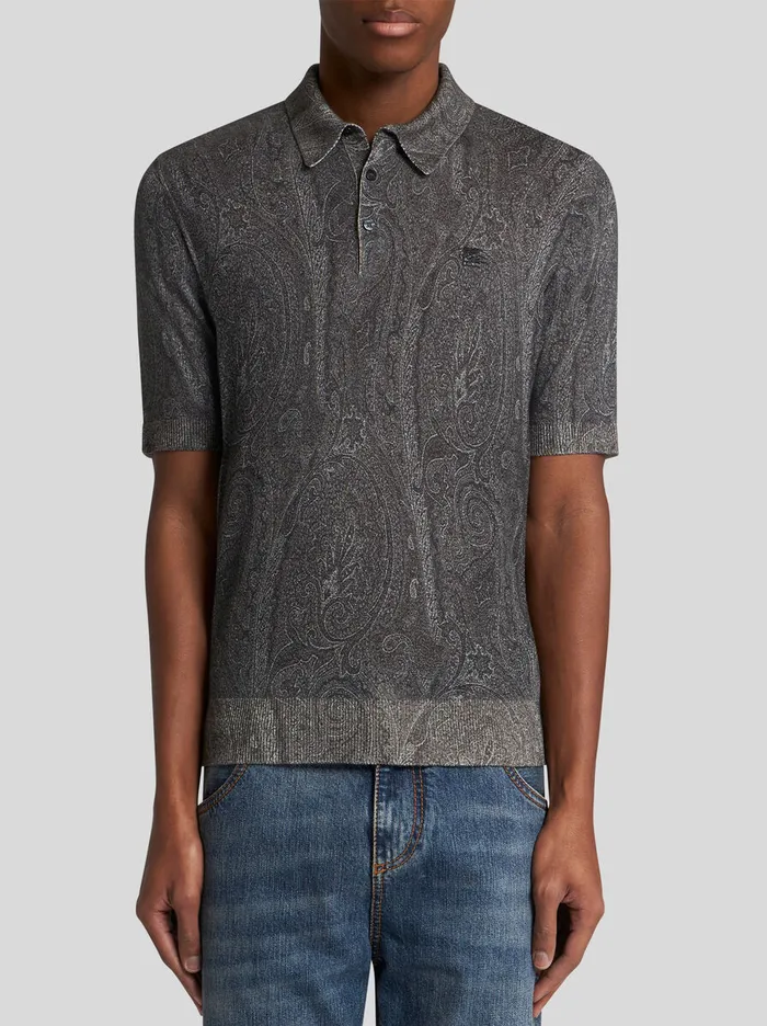 Men Etro Polo Shirts Knit PoloShirt With Paisley Print Black Men Etro Polo Shirts Knit PoloShirt With Paisley Print Black