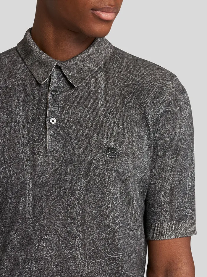 Men Etro Polo Shirts Knit PoloShirt With Paisley Print Black Men Etro Polo Shirts Knit PoloShirt With Paisley Print Black