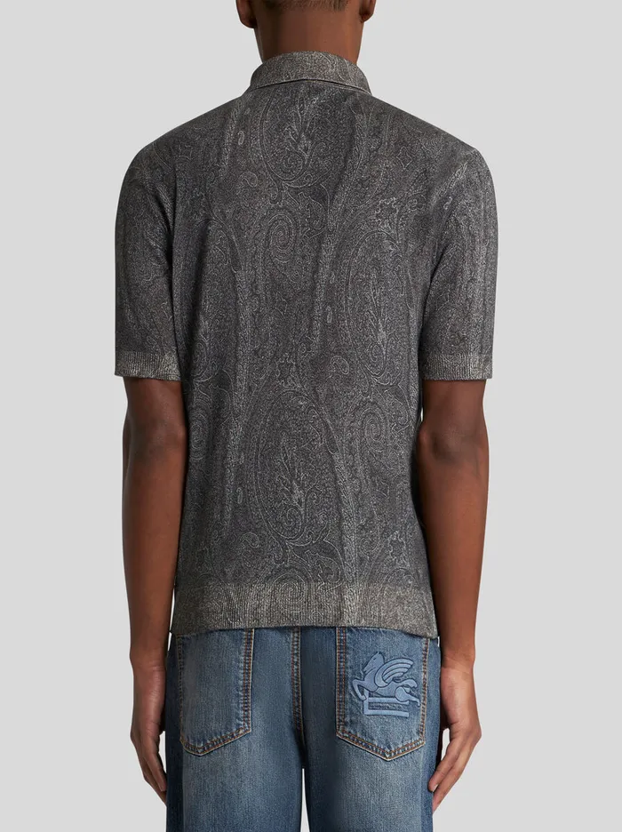 Men Etro Polo Shirts Knit PoloShirt With Paisley Print Black Men Etro Polo Shirts Knit PoloShirt With Paisley Print Black