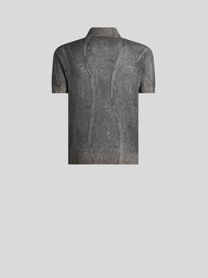 Men Etro Polo Shirts Knit PoloShirt With Paisley Print Black Men Etro Polo Shirts Knit PoloShirt With Paisley Print Black