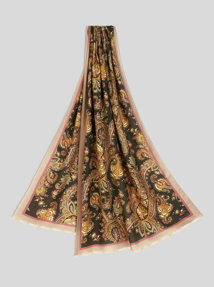 Men Etro Scarves Paisley Cashmere And Silk Scarf Green