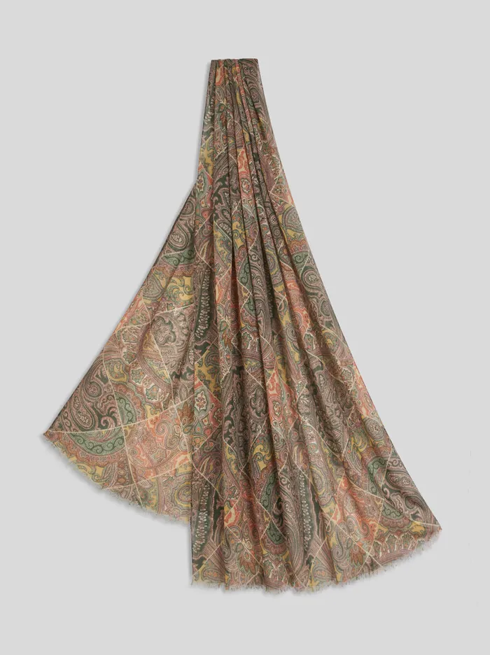 Men Etro Scarves Printed Cashmere Scarf Beige