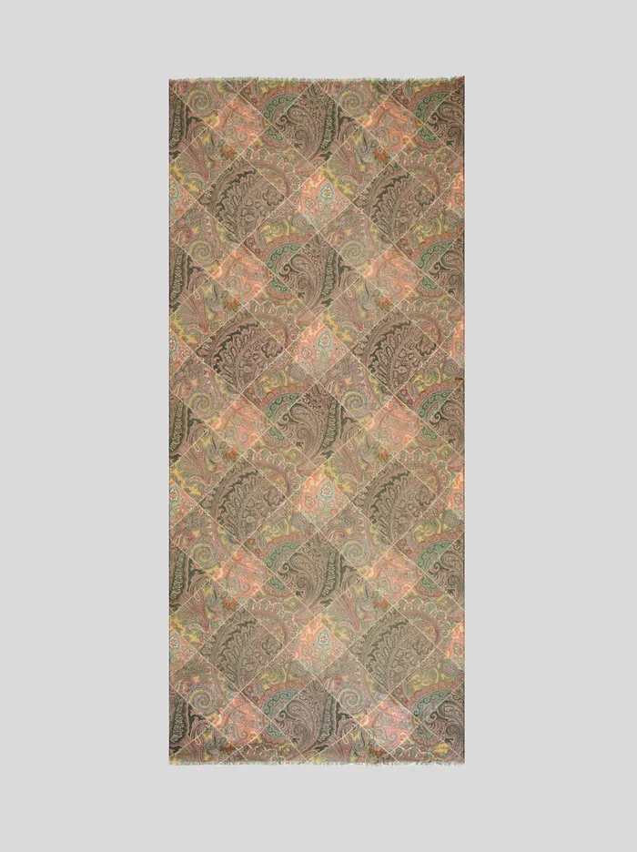 Men Etro Scarves Printed Cashmere Scarf Beige Men Etro Scarves Printed Cashmere Scarf Beige
