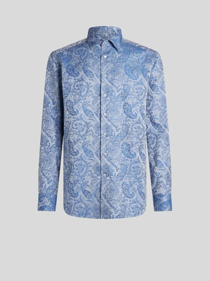 Men Etro Shirts Floral Paisley Shirt Light Blue