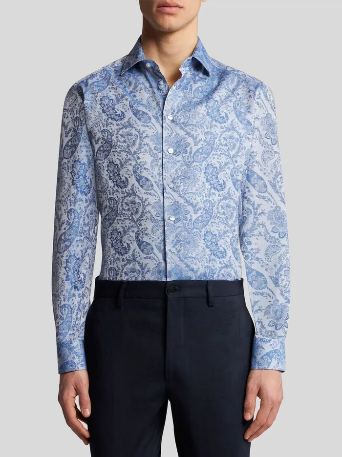 Men Etro Shirts Floral Paisley Shirt Light Blue