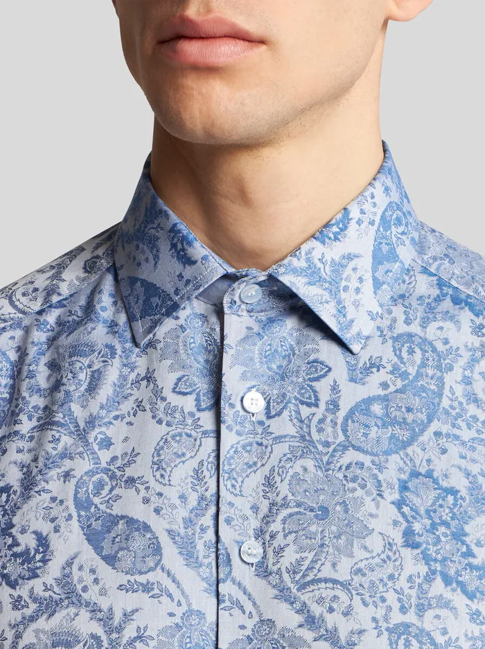 Men Etro Shirts Floral Paisley Shirt Light Blue