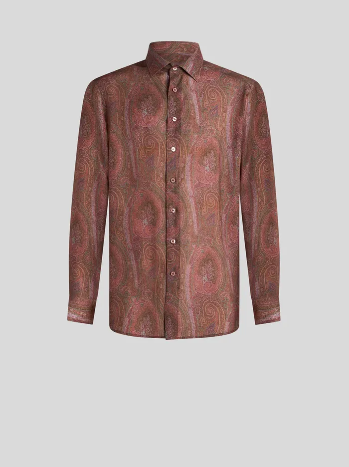 Men Etro Shirts Silk Paisley Shirt Burgundy