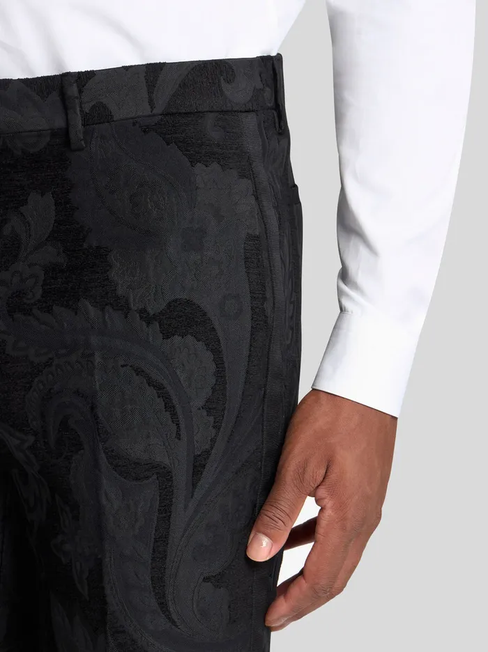 Men Etro Trousers Floral Paisley Evening Trousers With Band Detail Black Men Etro Trousers Floral Paisley Evening Trousers With Band Detail Black