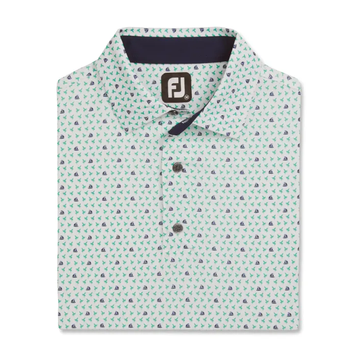 Men FootJoy Shirts Flying Wasp Lisle White Emerald Navy