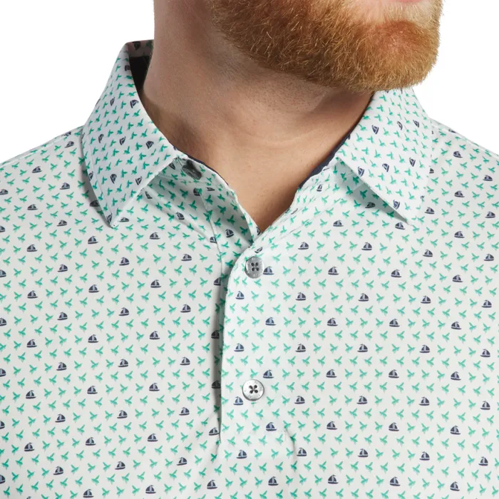 Men FootJoy Shirts Flying Wasp Lisle White Emerald Navy Men FootJoy Shirts Flying Wasp Lisle White Emerald Navy
