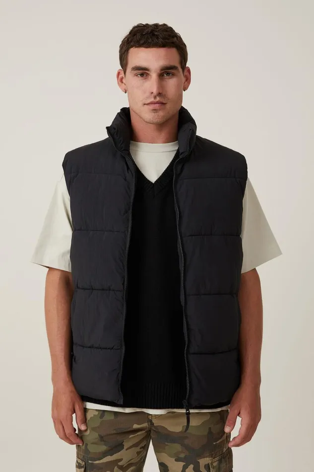 Men Jackets Cotton On Recycled Puffer Vest Black Men Jackets Cotton On Recycled Puffer Vest Black
