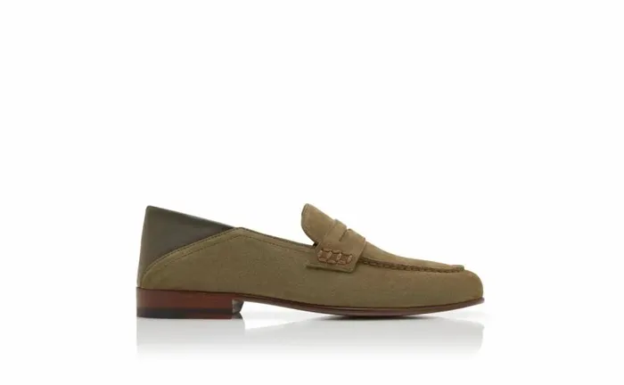 Men Khaki Suede Penny Loafers Manolo Blahnik Loafers