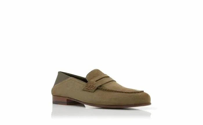 Men Khaki Suede Penny Loafers Manolo Blahnik Loafers