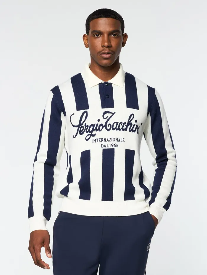 Men Polos Sergio Tacchini Gioco Jacquard Long Sleeve Polo Gardenia