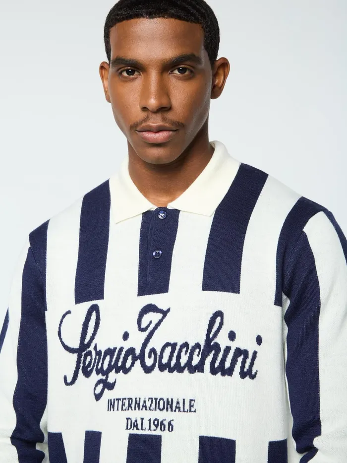 Men Polos Sergio Tacchini Gioco Jacquard Long Sleeve Polo Gardenia