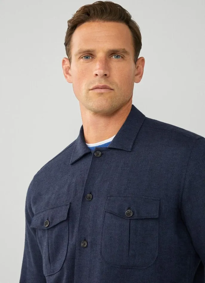 Men Shirts Hackett London Herringbone Cargo Overshirt Navy