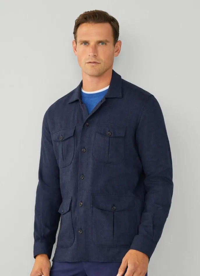 Men Shirts Hackett London Herringbone Cargo Overshirt Navy