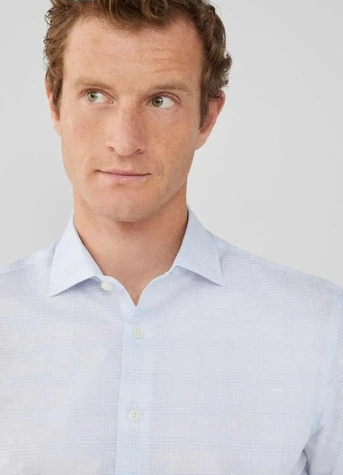 Men Shirts Hackett London Slim Fit Checked Shirt Sky Blue