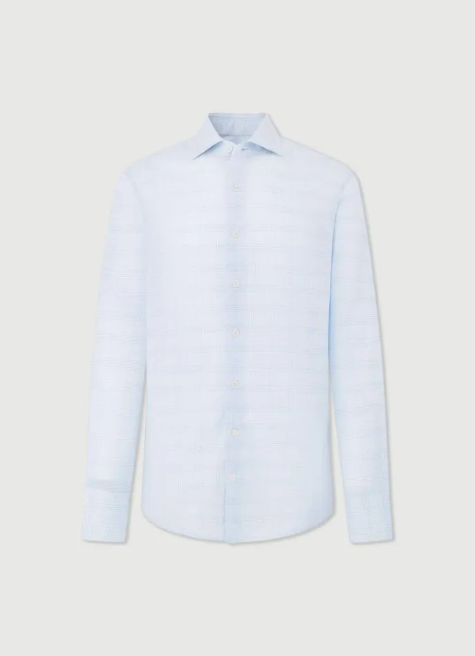 Men Shirts Hackett London Slim Fit Checked Shirt Sky Blue