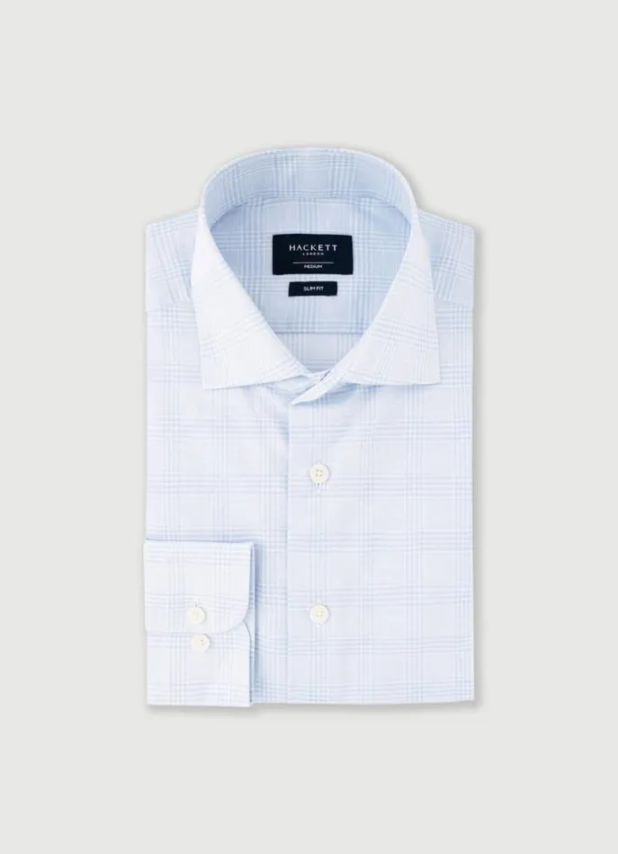 Men Shirts Hackett London Slim Fit Checked Shirt Sky Blue