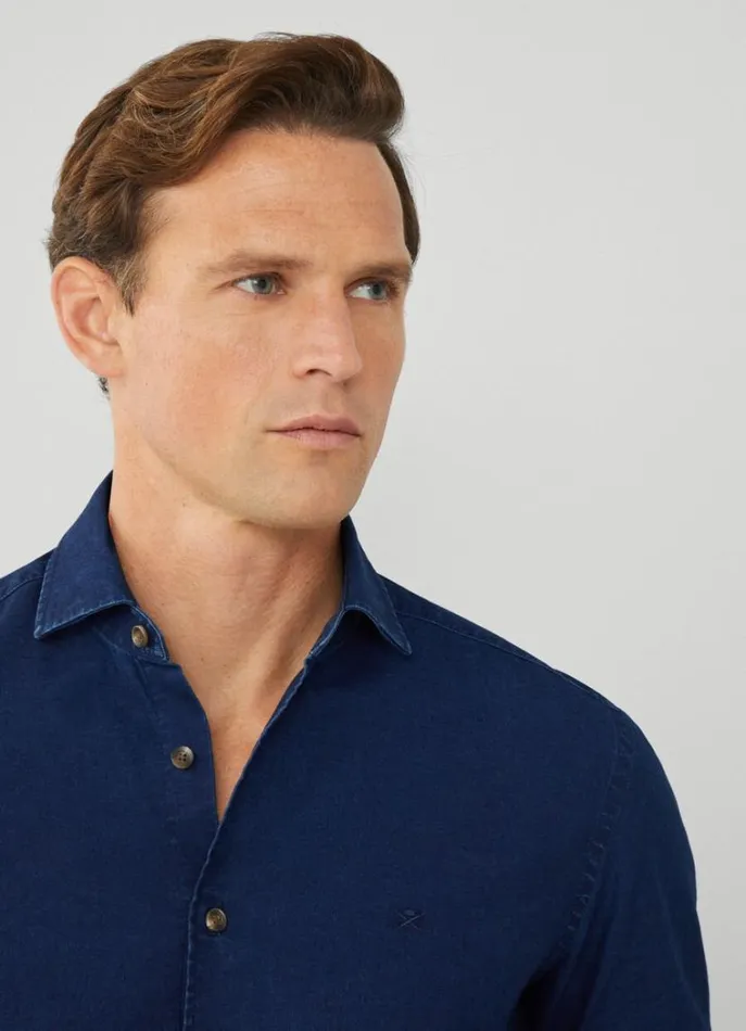 Men Shirts Hackett London Slim Fit Denim Shirt Navy
