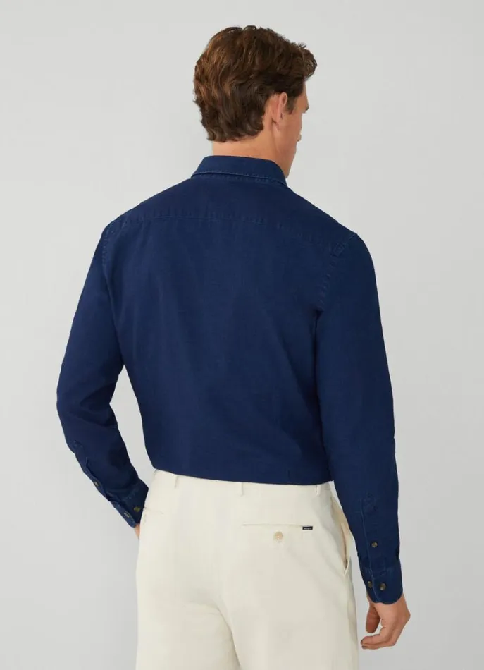 Men Shirts Hackett London Slim Fit Denim Shirt Navy