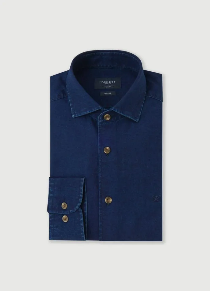Men Shirts Hackett London Slim Fit Denim Shirt Navy