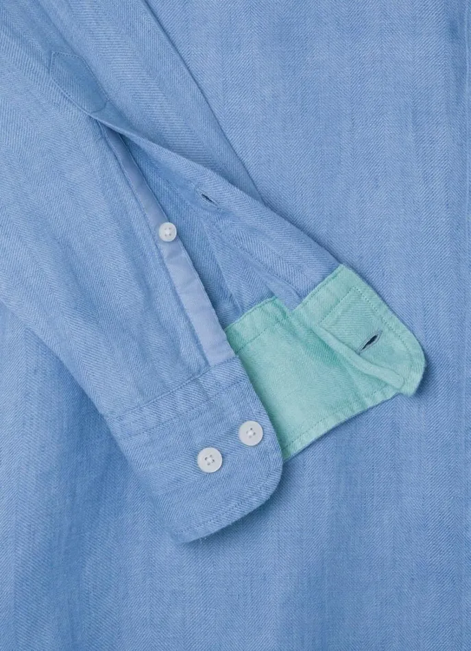 Men Shirts Hackett London Slim Fit Herringbone Shirt Chambray Blue