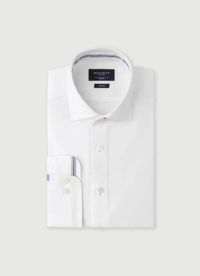 Men Shirts Hackett London Slim Fit Plain Shirt Whitenavy