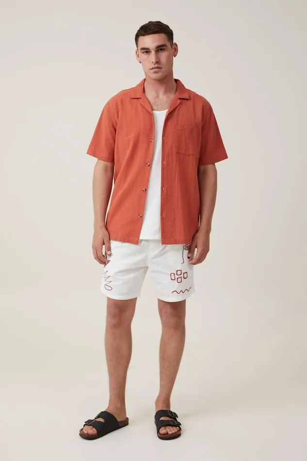 Men Shorts Cotton On Easy Short Ecru Emb