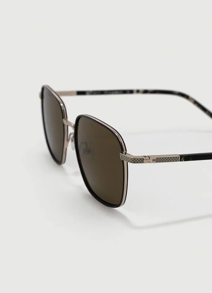 Men Sunglasses Hackett London Square Sunglasses Gold