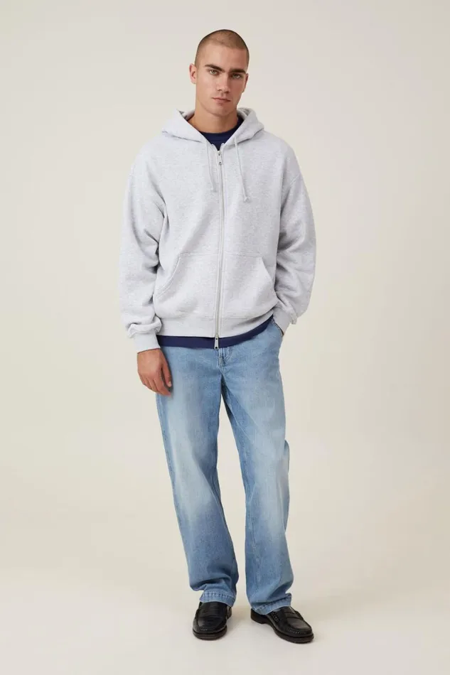 Men Sweats and Hoodies Cotton On Box Fit Zip Up Hoodie Grey Marle Two Way Zip Men Sweats and Hoodies Cotton On Box Fit Zip Up Hoodie Grey Marle Two Way Zip