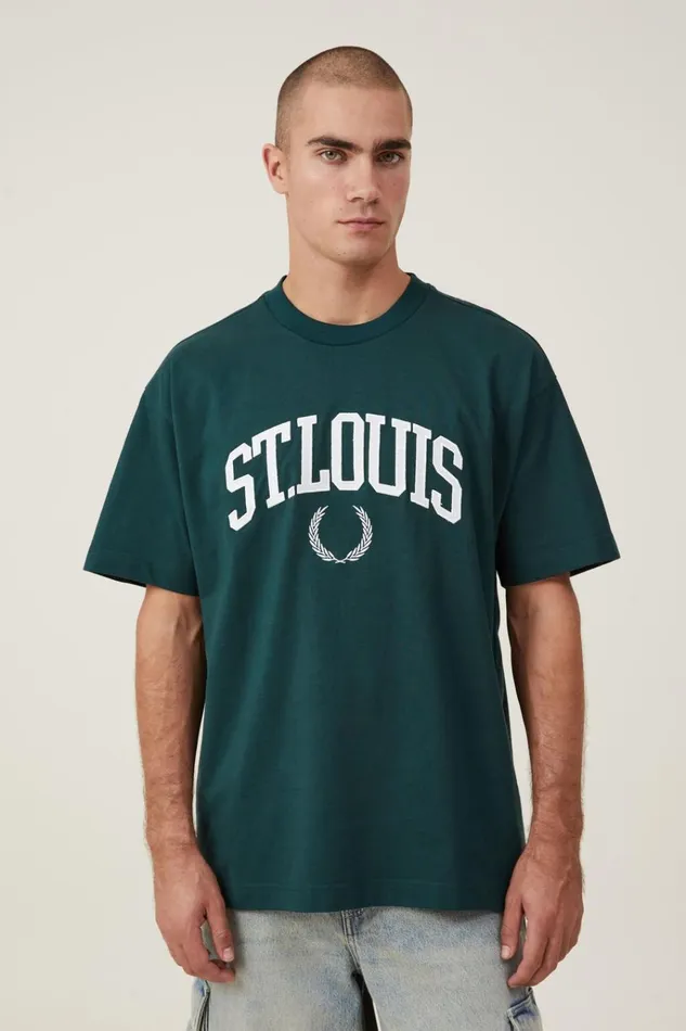 Men Tees and Tanks Cotton On Box Fit College TShirt Pineneedle Green St Louis Men Tees and Tanks Cotton On Box Fit College TShirt Pineneedle Green St Louis