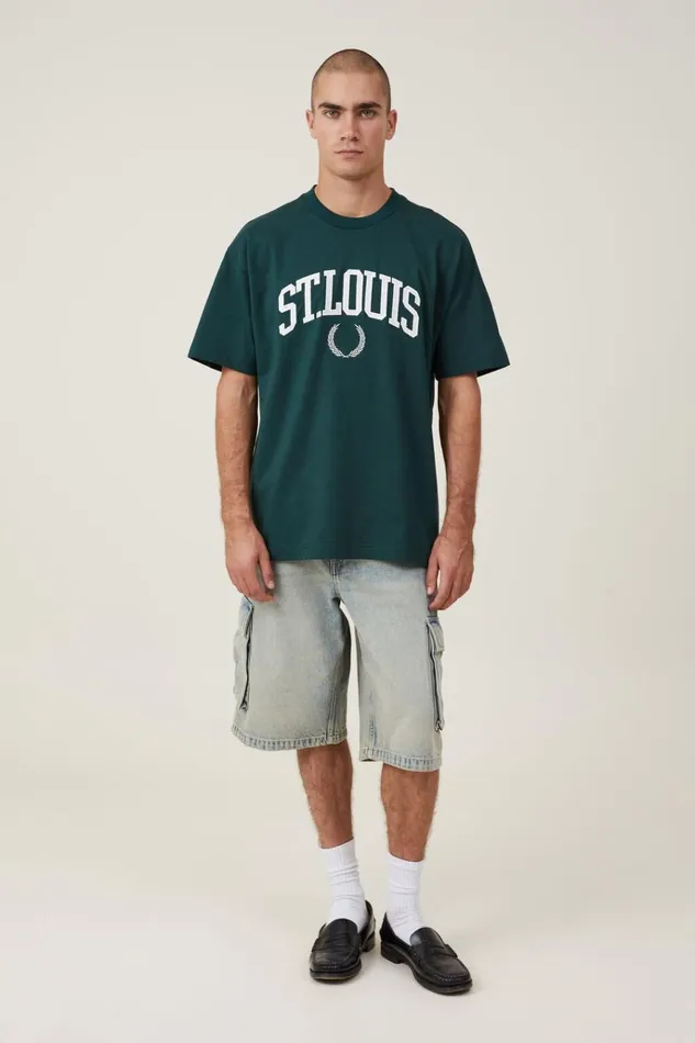 Men Tees and Tanks Cotton On Box Fit College TShirt Pineneedle Green St Louis Men Tees and Tanks Cotton On Box Fit College TShirt Pineneedle Green St Louis