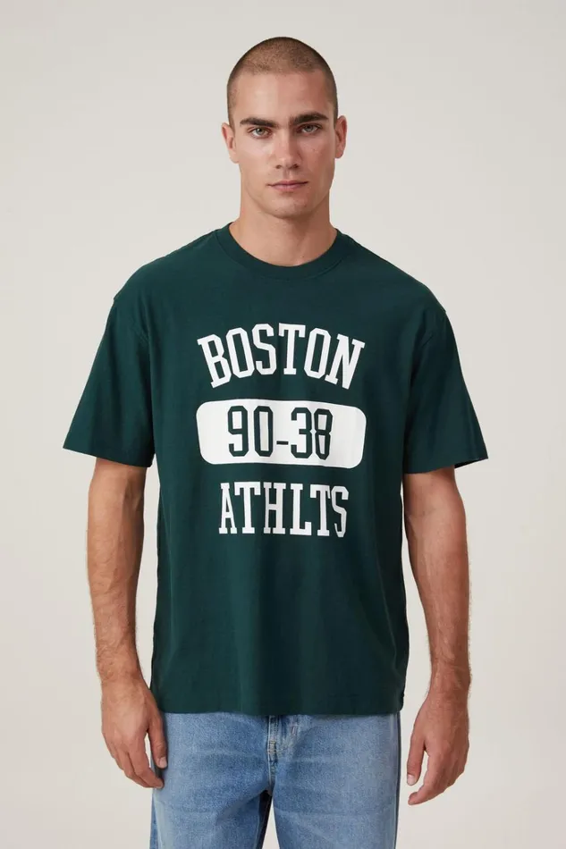 Men Tees and Tanks Cotton On Loose Fit College TShirt Pineneedle Green Boston Ath