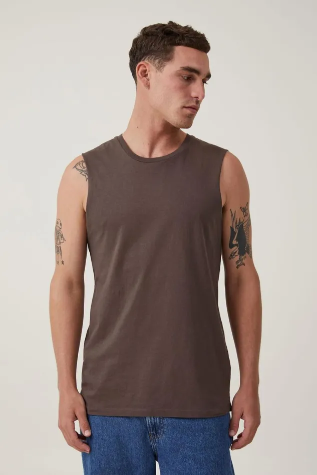 Men Tees and Tanks Cotton On Organic Muscle Ashen Brown