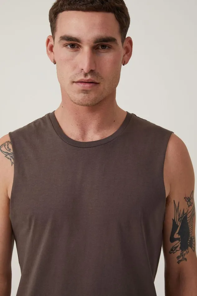 Men Tees and Tanks Cotton On Organic Muscle Ashen Brown Men Tees and Tanks Cotton On Organic Muscle Ashen Brown