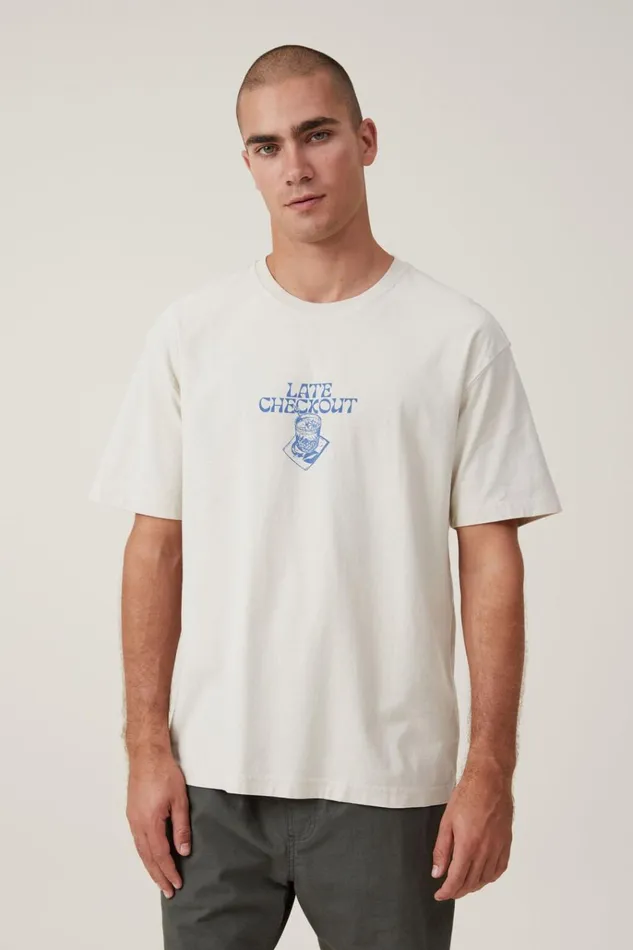 Men Tees and Tanks Cotton On Premium Loose Fit Art TShirt Bone Late Checkout