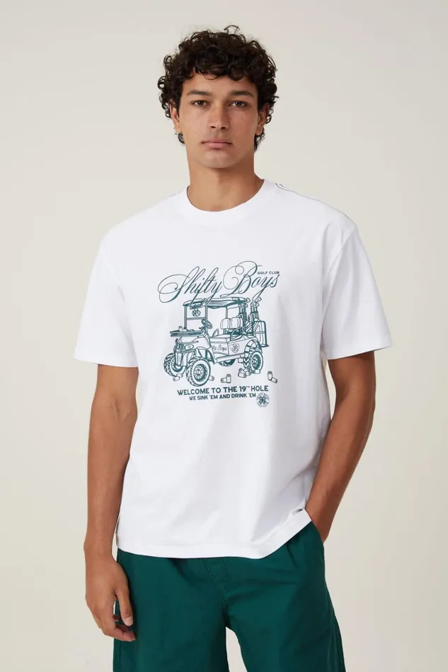 Men Tees and Tanks Cotton On Premium Loose Fit Art TShirt White Sb Golf Cart