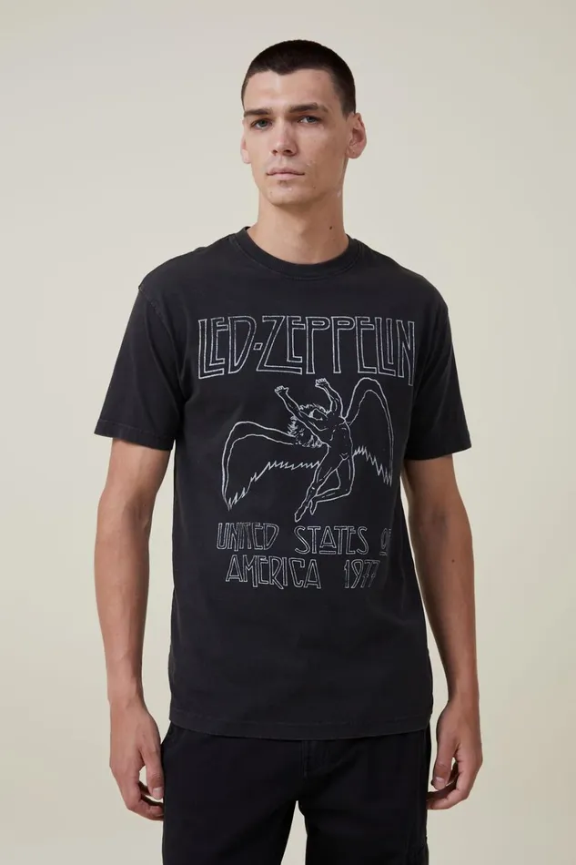 Men Tees and Tanks Cotton On Premium Loose Fit Music TShirt Lcn Led Washed Blackled Zeppelinicarus Logo Men Tees and Tanks Cotton On Premium Loose Fit Music TShirt Lcn Led Washed Blackled Zeppelinicarus Logo