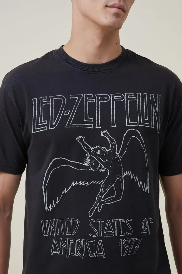 Men Tees and Tanks Cotton On Premium Loose Fit Music TShirt Lcn Led Washed Blackled Zeppelinicarus Logo Men Tees and Tanks Cotton On Premium Loose Fit Music TShirt Lcn Led Washed Blackled Zeppelinicarus Logo