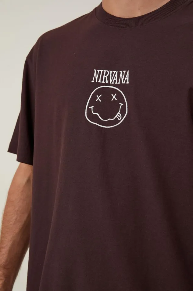 Men Tees and Tanks Cotton On Premium Loose Fit Music TShirt Lcn Mt Dark Oaknirvana 8211 Smiley Embroidery Men Tees and Tanks Cotton On Premium Loose Fit Music TShirt Lcn Mt Dark Oaknirvana 8211 Smiley Embroidery