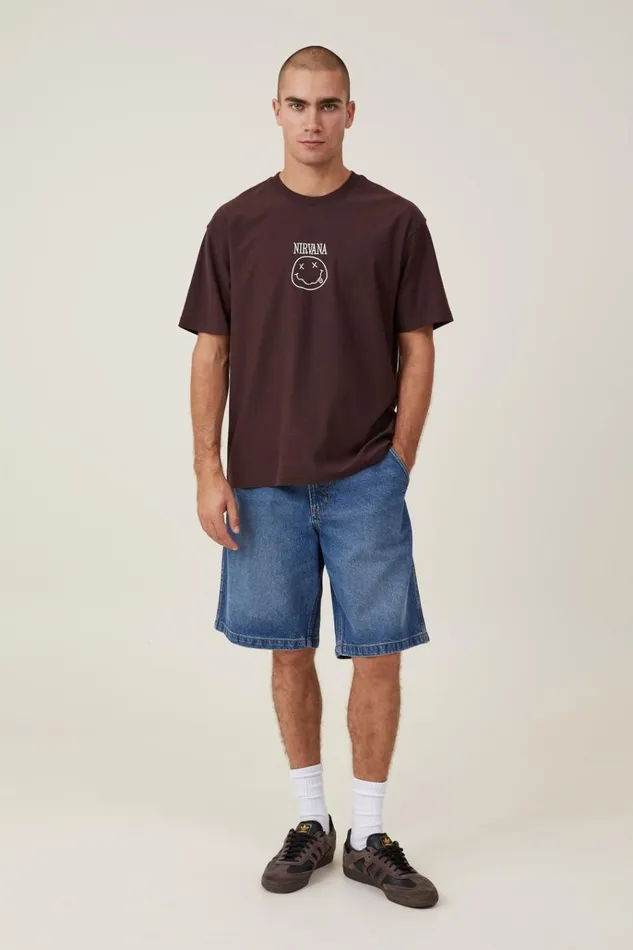 Men Tees and Tanks Cotton On Premium Loose Fit Music TShirt Lcn Mt Dark Oaknirvana 8211 Smiley Embroidery Men Tees and Tanks Cotton On Premium Loose Fit Music TShirt Lcn Mt Dark Oaknirvana 8211 Smiley Embroidery