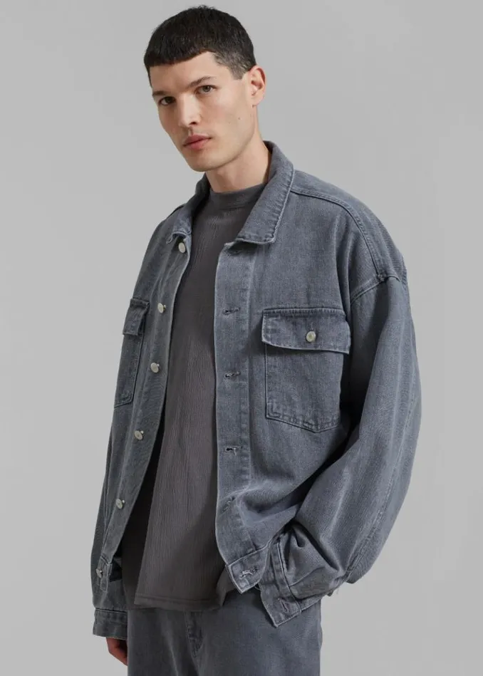 Men The Frankie Shop Connor Oversized Denim Jacket 8211 Grey Wash Grey Wash