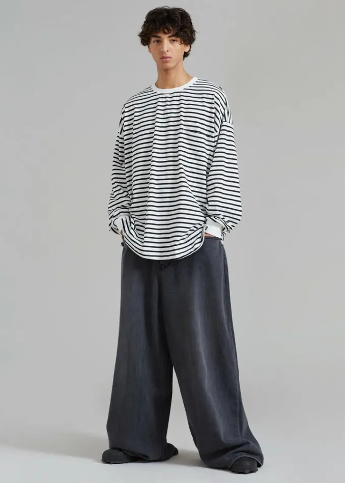 Men The Frankie Shop Sasha Men Wide Leg Jeans 8211 Dark Grey Dark Grey