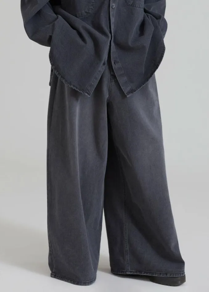 Men The Frankie Shop Sasha Men Wide Leg Jeans 8211 Dark Grey Dark Grey