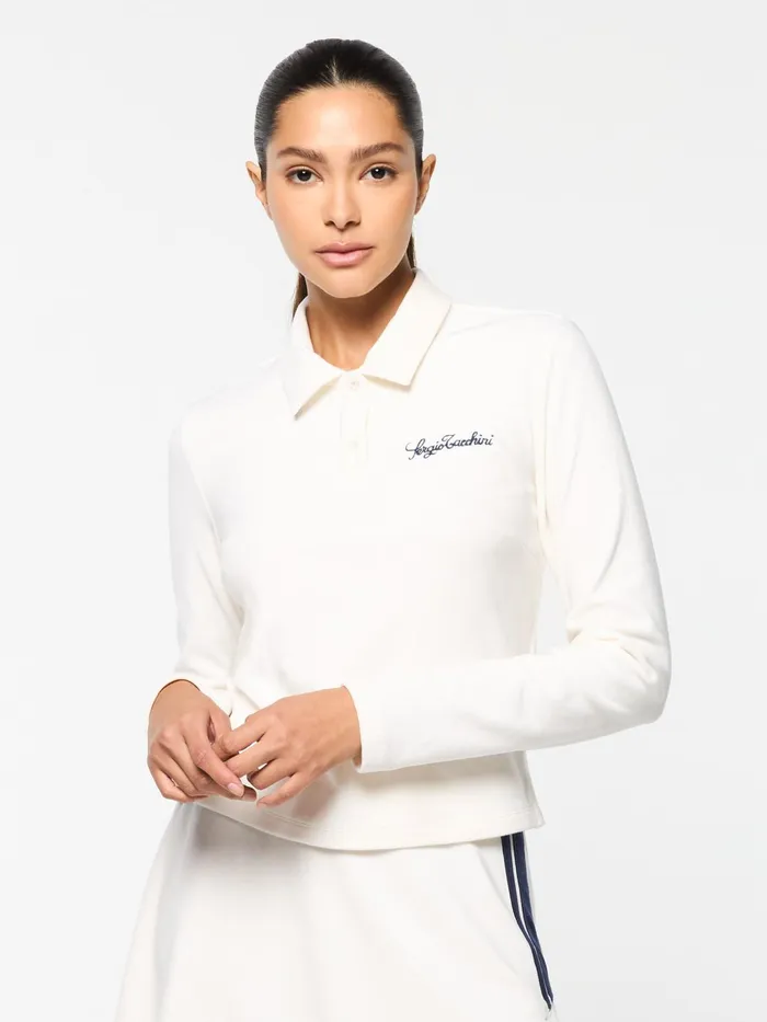 Men Velour Sergio Tacchini Veneto Velour Long Sleeve Polo Gardenia